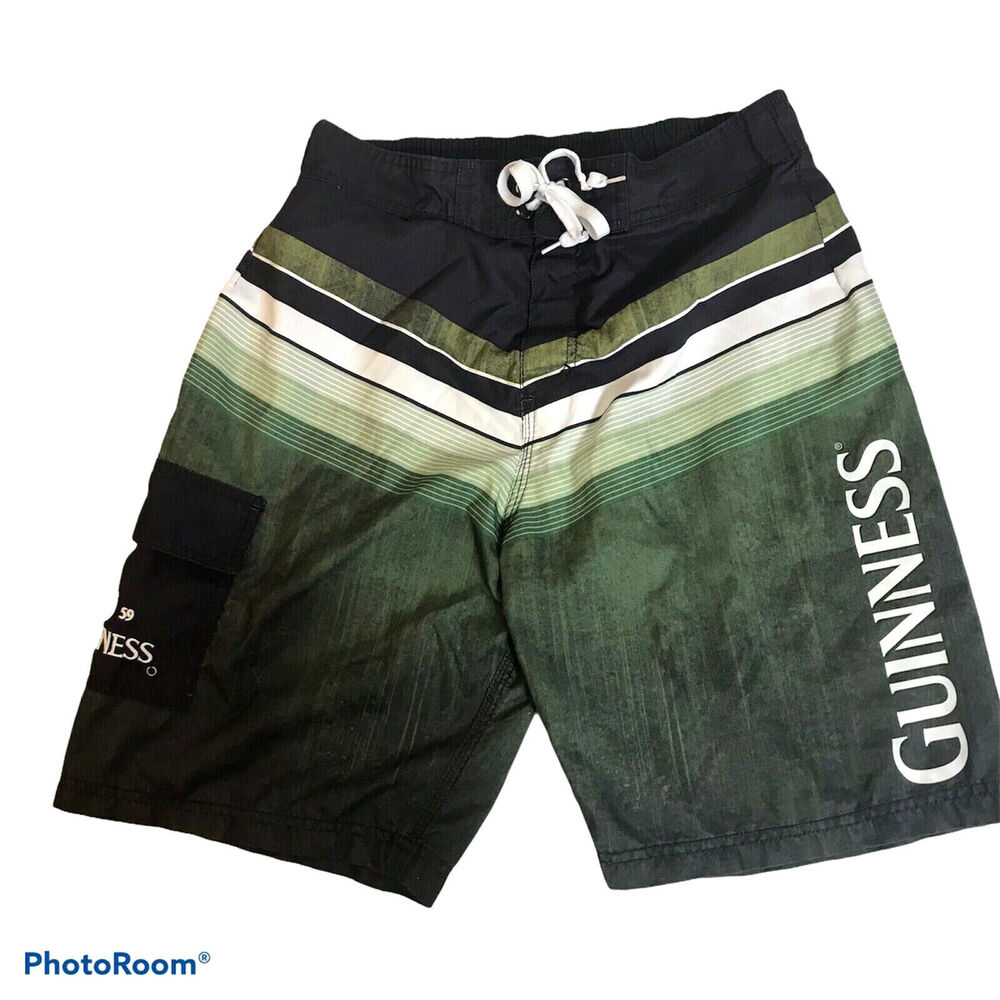 Guiness Beer Mens Medium Swimming Trunks Board Shorts Green Black Lager Ale
